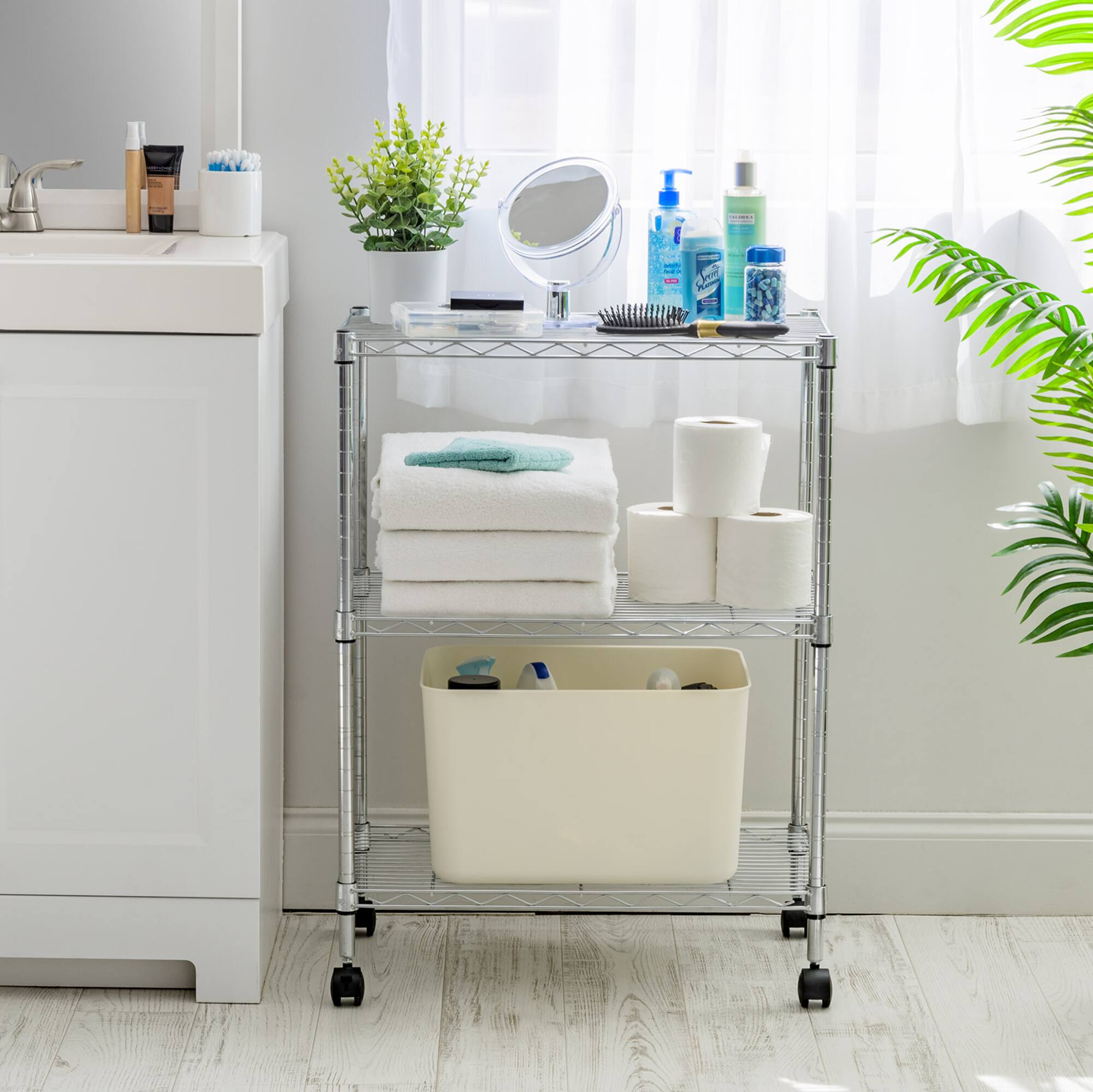 Iris® 32" Silver 3-Tier Rolling Wire Rack Shelf